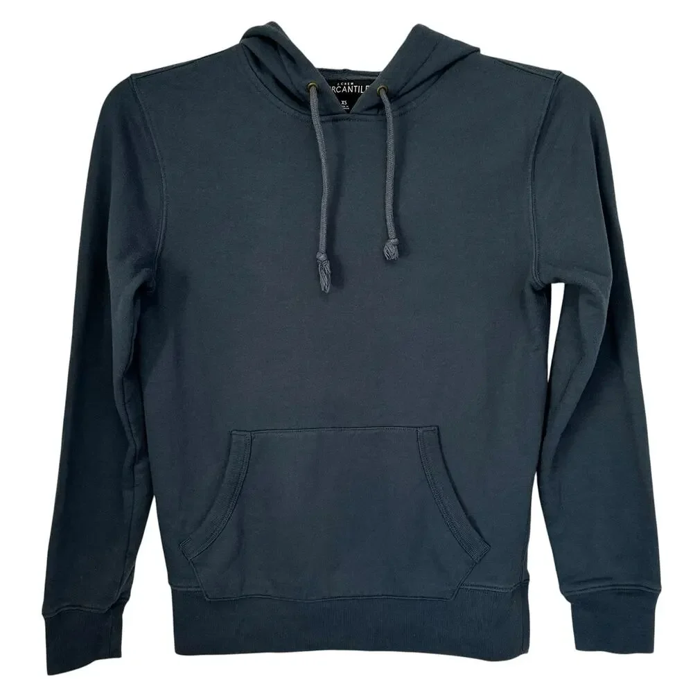 J. Crew Mercantile Fleece Popover Hoodie Portico Blue J8373 Mens Size XS